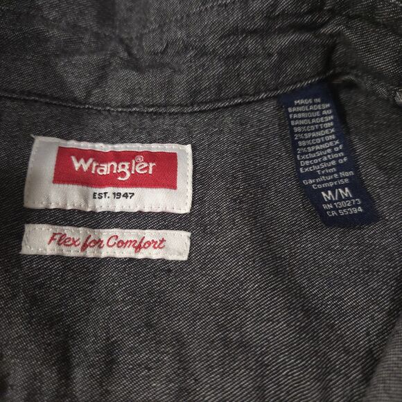 Black Denim Long Sleeve Shirt MensM Button Collared Lightweight Western Grunge - Picture 13 of 16